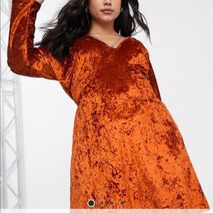 ASOS CURVE Long sleeve plunge velvet mini dress